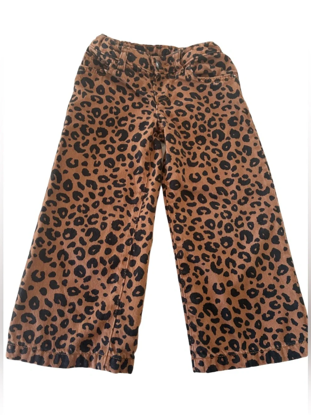 Cat & Jack Leopard Print Wide Leg Pants - Brown and Black denim 4T
