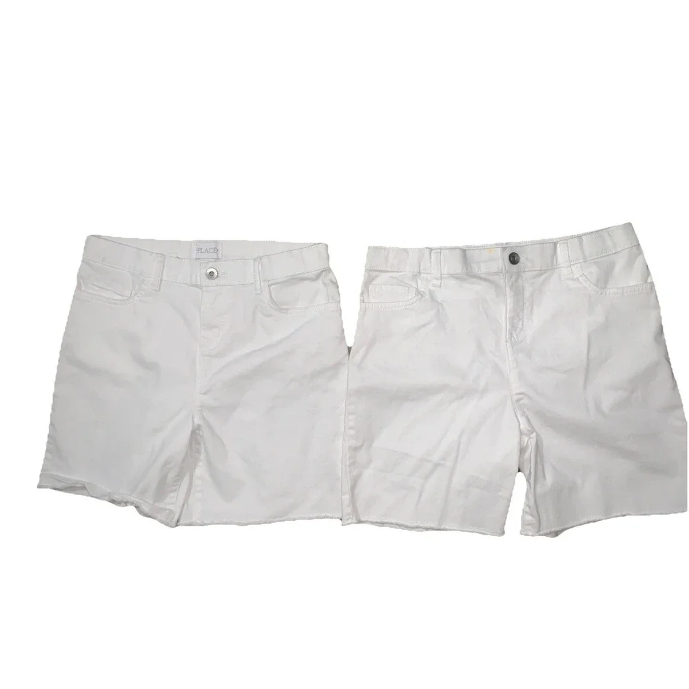 The Children's Place Girl's Jean‎ Shorts 2 Pack Sz 14 Denim White Raw Hem Summer