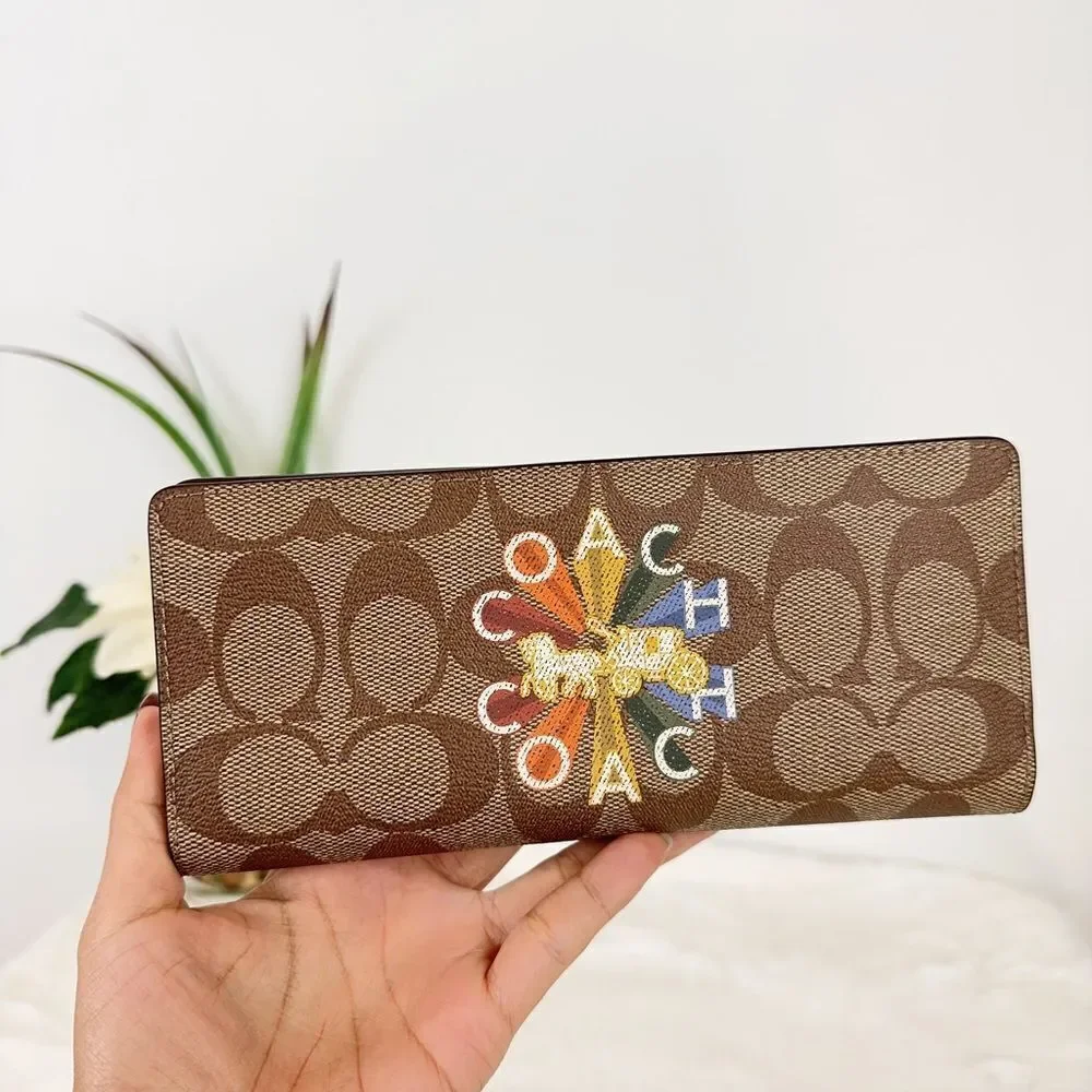 NWT COACH SLIM WALLET IN‎ SIGNATURE CANVAS WITH COACH RADIAL RAINBOW