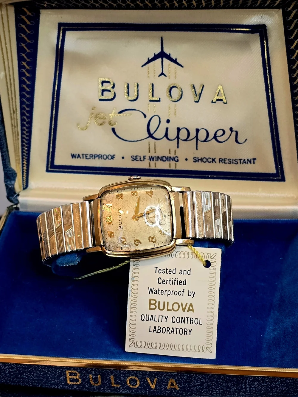 Vintage Bulova Clipper Winding Expansion Bracelet Wristwatch In Original Case