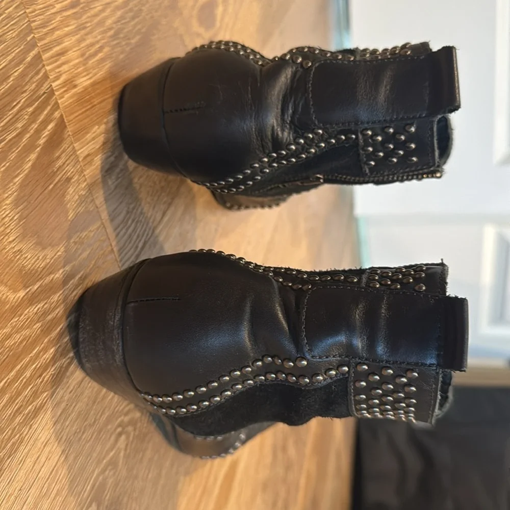 Anine Bing Black Studded Leather & Suede Ankle Booties
