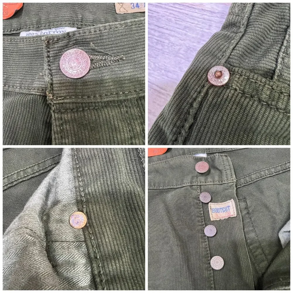 Polo Ralph Lauren PRL 750 Green Corduroy Bootcut Button Jeans 34x32 NWT
