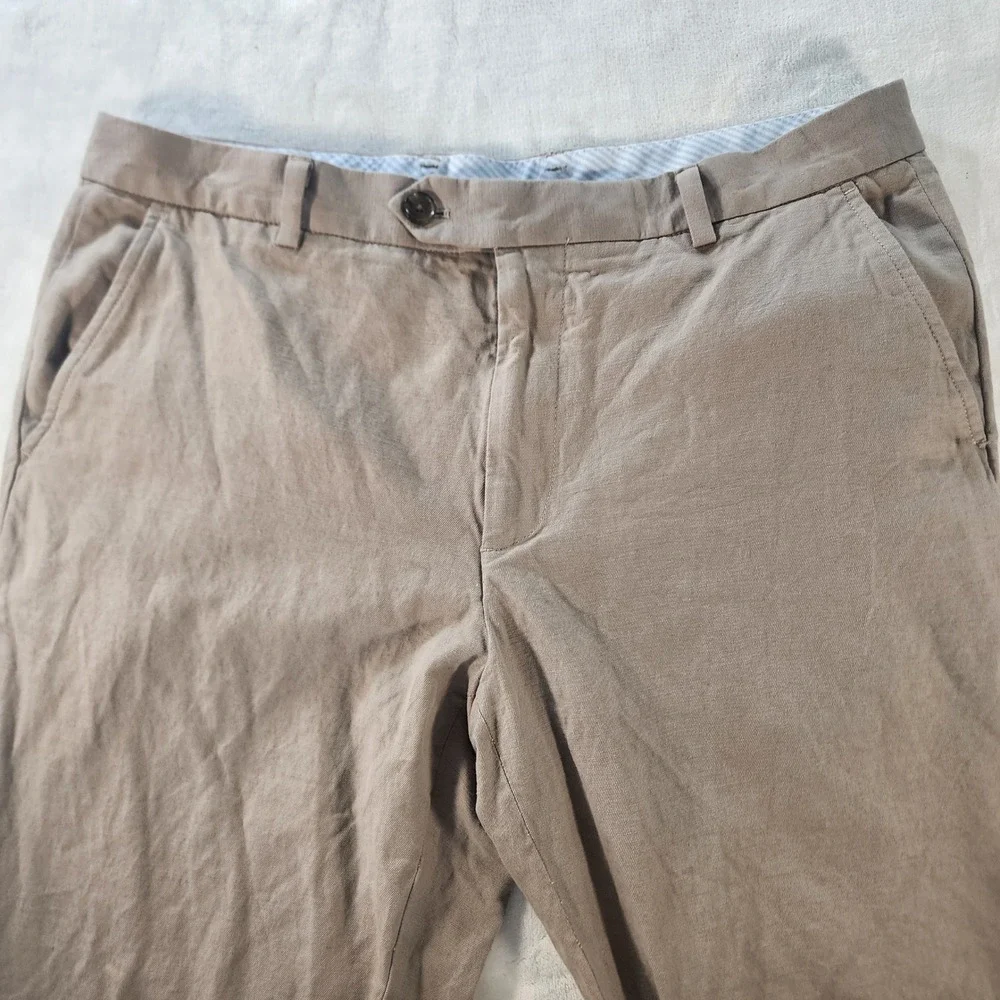 Brooks Brothers Mens 35x30 Regular Fit Cotton Linen Chino Pants Khaki Tan Brown