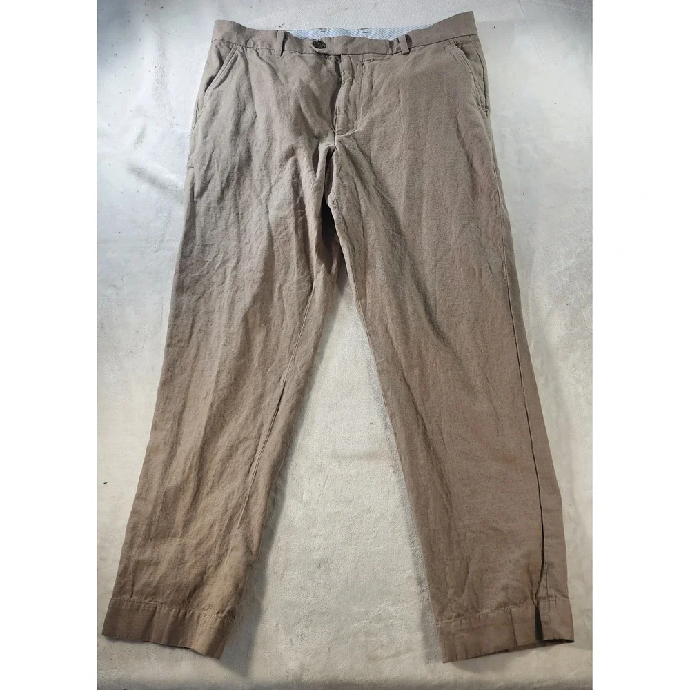 Brooks Brothers Mens 35x30 Regular Fit Cotton Linen Chino Pants Khaki Tan Brown