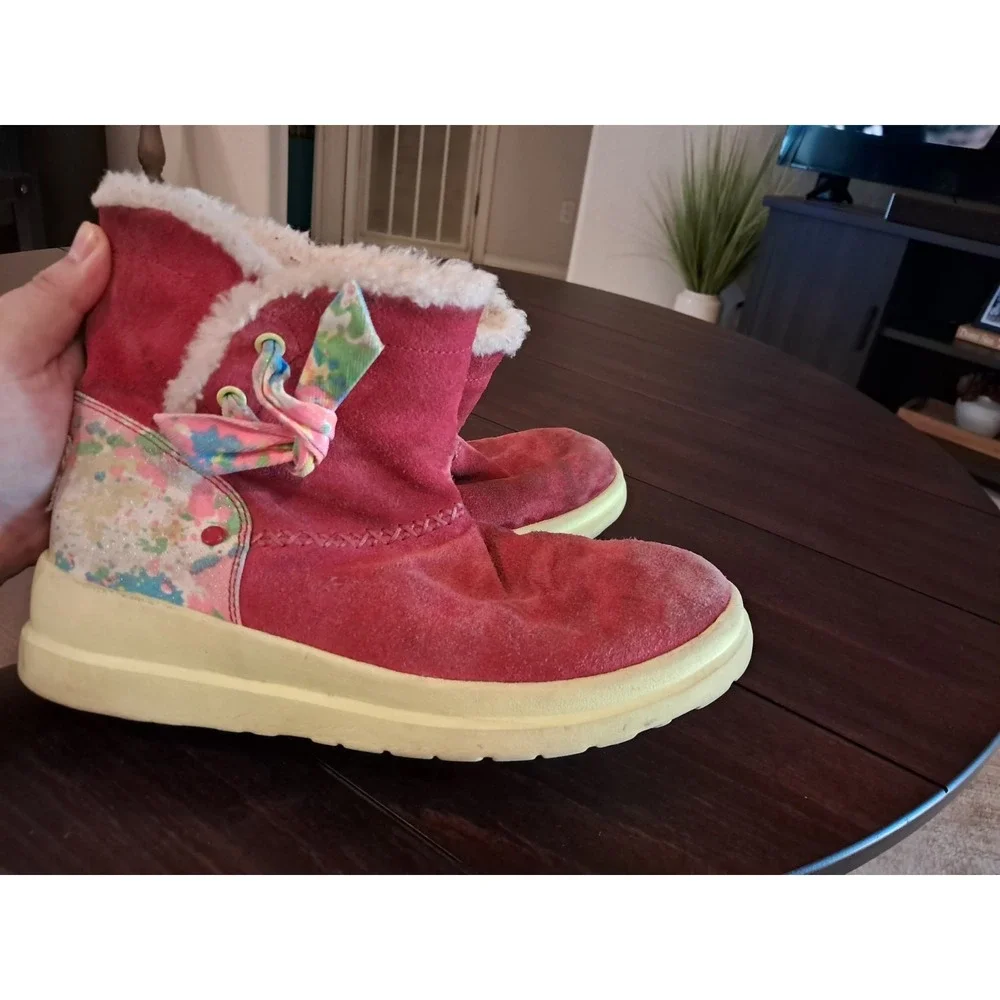 I‎ Heart Ugg Metallic Splash Boots Pink Girls Size 8