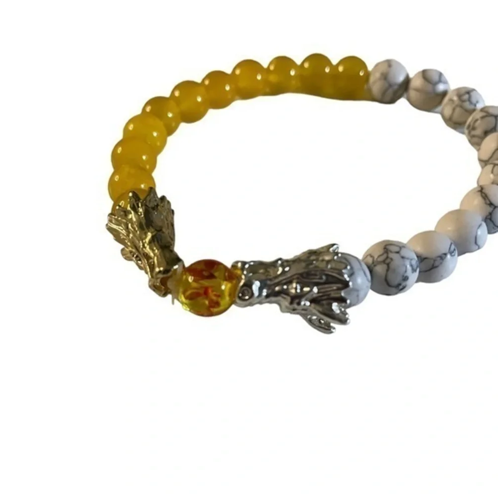 Beautiful Dragon Bracelet with White Turquoise and Citrine‎ 7in / 22cm