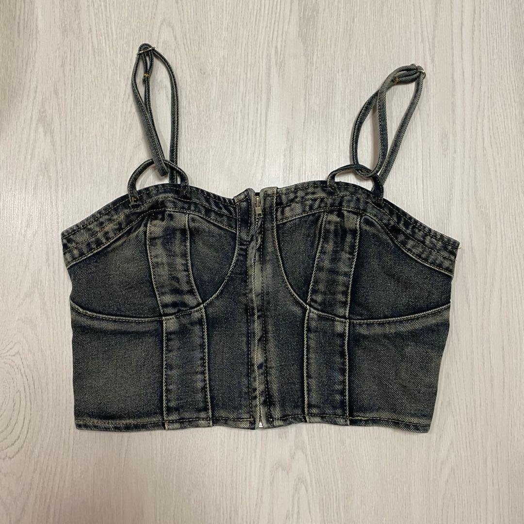 Unused dark denim camisole bustier with straps